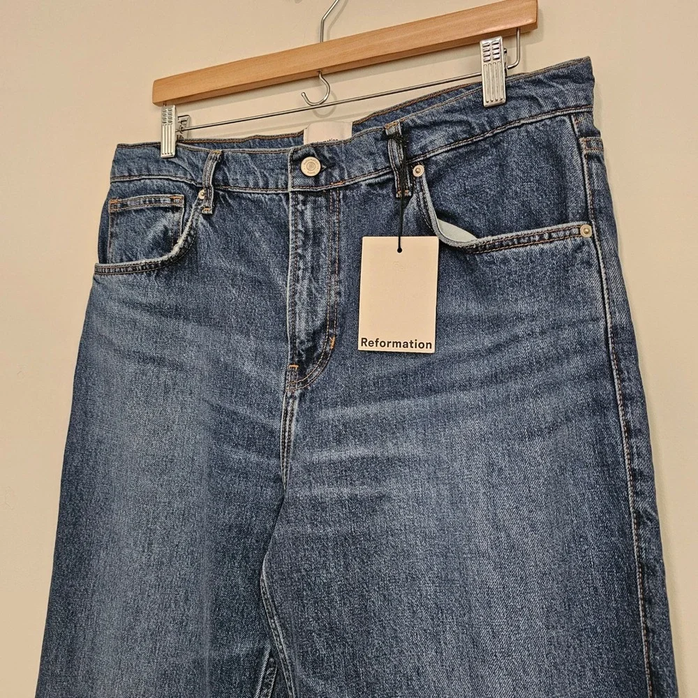 Reformation Val 90s Mid Rise Straight Jeans 31 Blue Vented Let Down Hem NWT